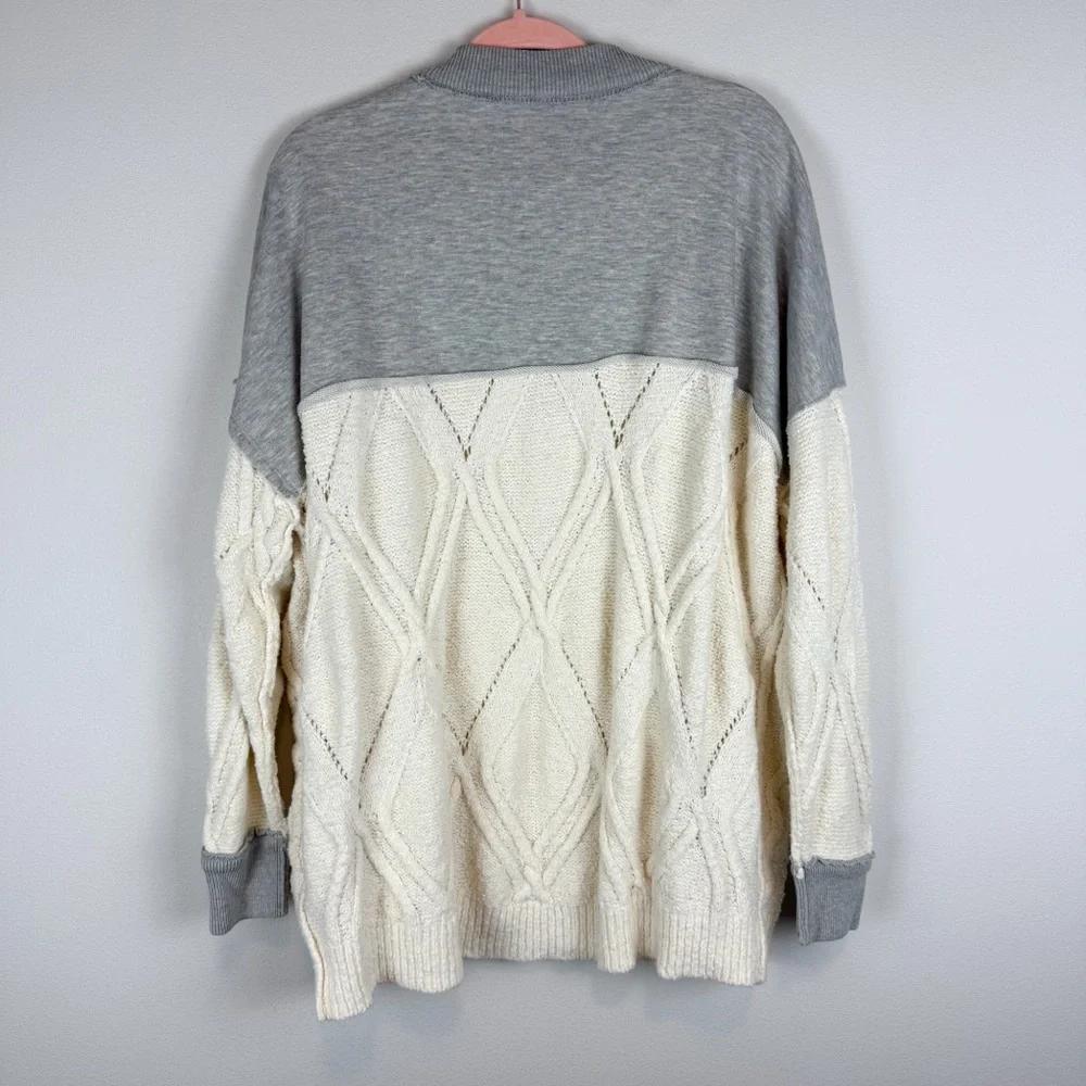 Free People Olympia‎ Oversized Cable Knit Sweater Cream Gray Size XS